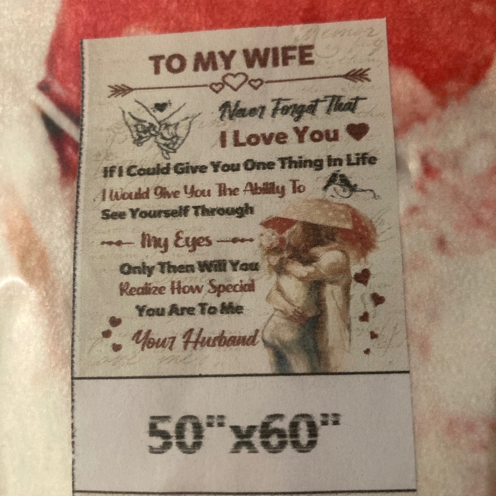 NEW  50”x 60” soft throw to wife from husband